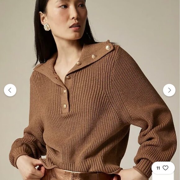 J Crew NWOT Womens Red Maroon Ribbed Cotton Button Collar Sweater Small - Picture 7 of 15